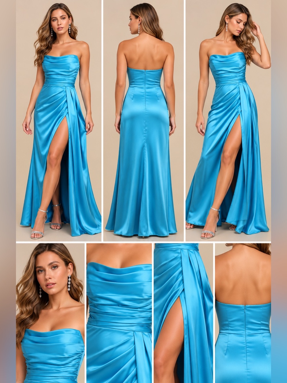 Lulus Ethereal Excellence Teal Blue Satin Strapless Maxi Dress L NWT